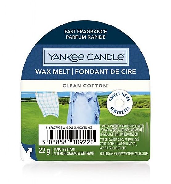Vonný vosk do aromalampy Yankee Candle Clean Cotton, 22g/8 hodin
