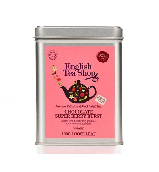 Bio čaj English Tea Shop - Sypaný čaj Čokoláda a super ovoce v plechové dóze, 100 g ETS