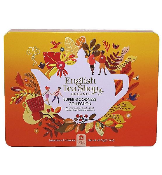 Bio čaj English Tea Shop - Dárková plechová kazeta čajů Super goodness, 36 sáčků ETS
