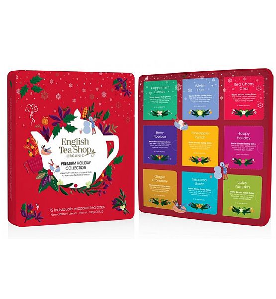 Vánoční bio čaj English Tea Shop - Prémiová červená dárková čajová kolekce, 72 sáčků ETS