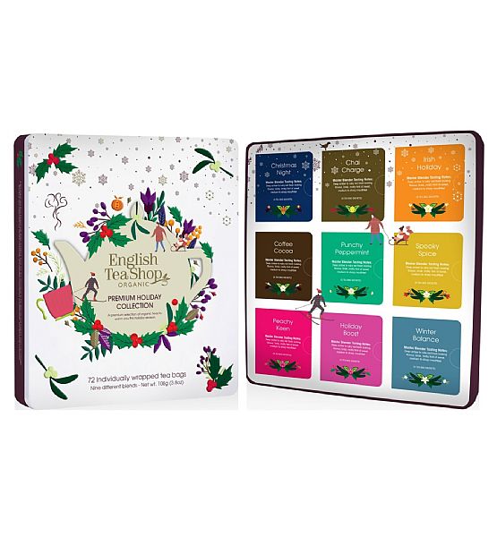 Vánoční bio čaj English Tea Shop - Adventní bílá dárková čajová kolekce, 72 sáčků ETS