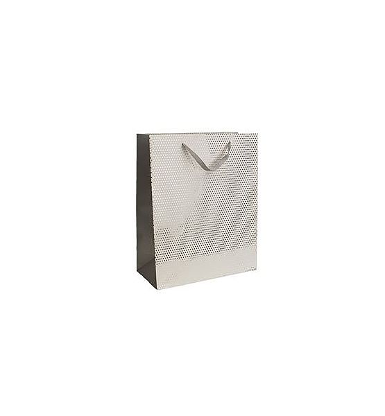 Dárková papírová taška střední 32x26x12 cm, bílostříbrný puntík
