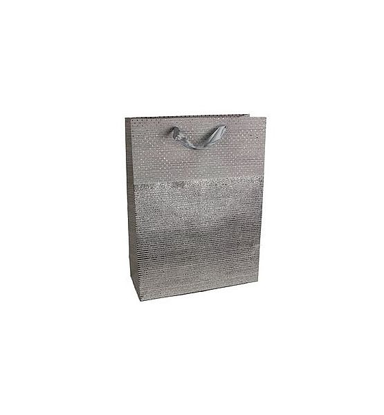 Dárková papírová taška velká 40x30x12cm, stříbrná třpyt