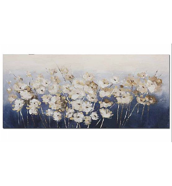 Ručně malovaný obraz Stardeco 150x60cm květiny, modrobílá