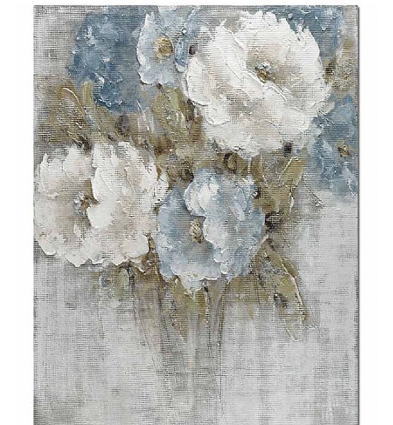 Ručně malovaný obraz Stardeco 90x120cm květiny, modrobílá