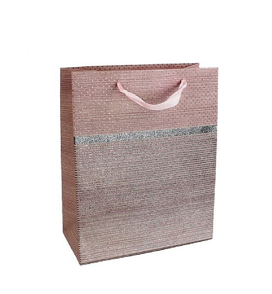Dárková papírová taška střední, 32x26x12cm, růžovostříbrná