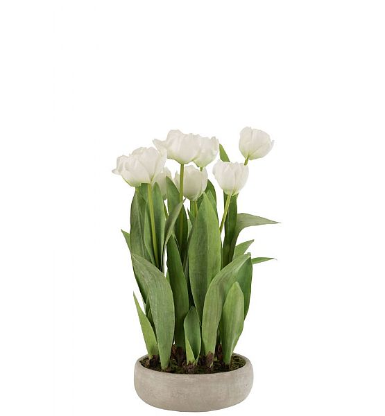 Umělá květina J-line tulipány v květináči 30x31x48cm, bílá