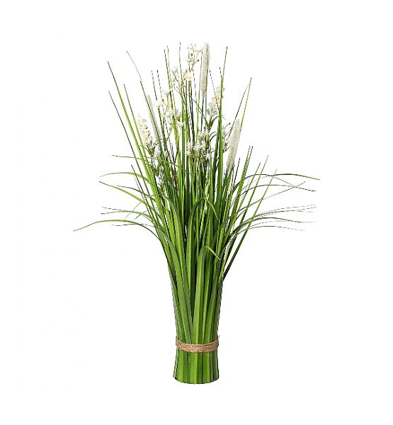 Umělá květina Gasper travina svazek s květinymi 64cm, zelená, bílá