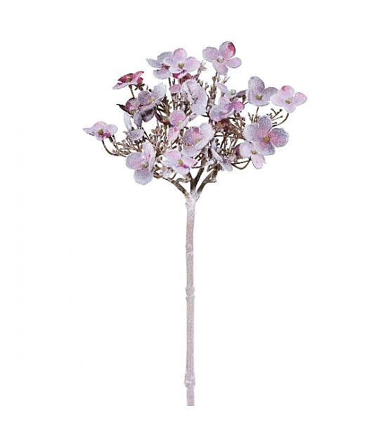 Umělá květina Hortenzie 72cm, lila, zasněžená