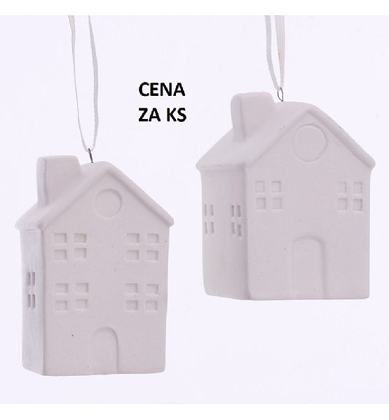 Dekorace na zavěšení porcelánový domeček Ticona, 7x5x4,5cm, 2 druhy (cena za ks)
