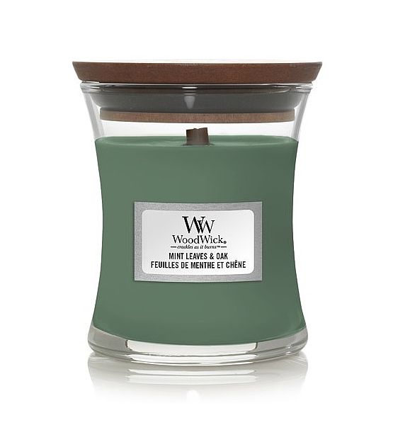 Vonná svíčka WoodWick - Mint Leaves & Oak 85g/20 - 30 hod