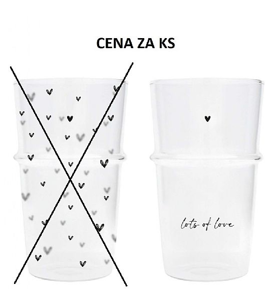 Skleněná sklenice na latte Bastion Collections Hearts & lots of love 18x8,5cm,objem 400ml, 2 druhy (cena za ks)