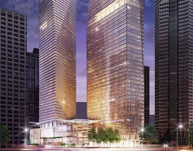 Centrum Los Angeles ovládne luxusní dvouvěžatý mrakodrap