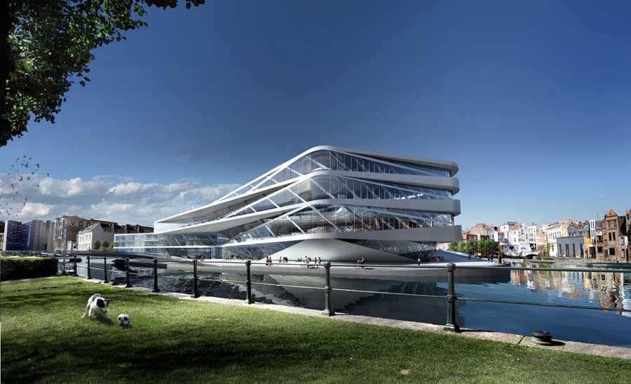 Futuristický design knihovny budoucnosti