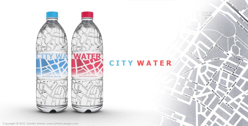 Mapa města na láhvích od vody