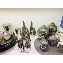 Dekorační slon Stardeco keramika stříbrný 24,5x11,5cm