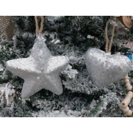 Vánoční ozdoba na zavěšení hvězda Stardeco stříbrné flitry 14,5cm