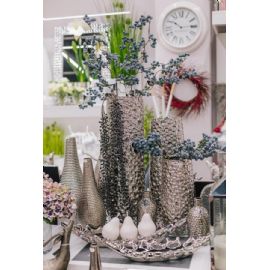 Váza Stardeco keramická stříbrná 10x25cm