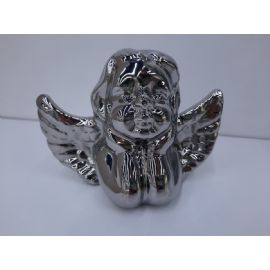 Dekorační soška anděl Stardeco keramika stříbrný 9x12,5 cm