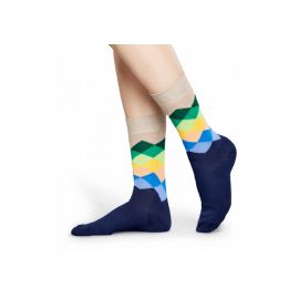 Modro-béžové ponožky Happy Socks s barevnými kosočtverci, vzor Faded Diamond-M- L (41-46)