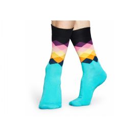 Tyrkysovo-černé ponožky Happy Socks s barevnými kosočtverci, vzor Faded Diamond-M-L(41-46