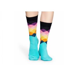 Tyrkysovo-černé ponožky Happy Socks s barevnými kosočtverci, vzor Faded Diamond-M-L(41-46