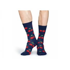 Modré ponožky Happy Socks s červenými třešničkami, vzor Cherry - M-L (41-46)
