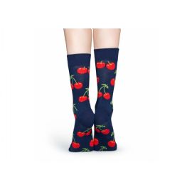 Modré ponožky Happy Socks s červenými třešničkami, vzor Cherry - M-L (41-46)