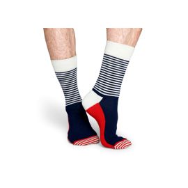Červeno-modré ponožky Happy Socks s proužky, vzor Half Stripe - M-L (41-46)