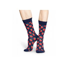 Modré ponožky Happy Socks s červenými jahodami, vzor Strawberry-S-M (36-40)