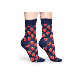 Modré ponožky Happy Socks s červenými jahodami, vzor Strawberry-S-M (36-40)