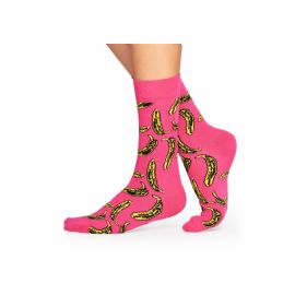 Růžové ponožky Happy Socks s banány, vzor Andy Warhol Banana Sock, S-M (36-40)