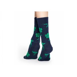 Modré ponožky Happy Socks se zelenými čtyřlístky, vzor Big Luck Sock, S-M (36-41)