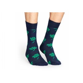 Modré ponožky Happy Socks se zelenými čtyřlístky, vzor Big Luck Sock, M-L (41-46)
