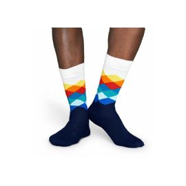 Modro-bílé ponožky Happy Socks s barevnými kosočtverci, vzor Faded Diamond, M-L  (41-46)