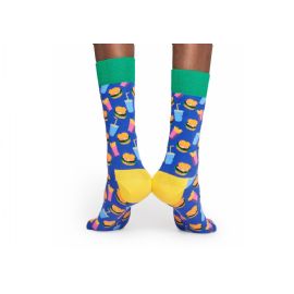 Modré ponožky Happy Socks s barevným vzorem Hamburger, vzor Hamburger Sock, M-L (41-46)