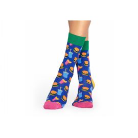 Modré ponožky Happy Socks s barevným vzorem Hamburger, vzor Hamburger Sock, M-L (41-46)