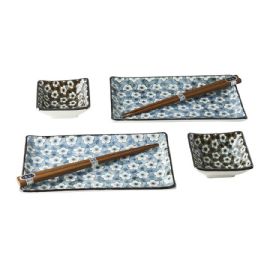 Set 2 misek a 2 talířů s hůlkami Made in Japan Navy & White 4 ks, keramika, handmade