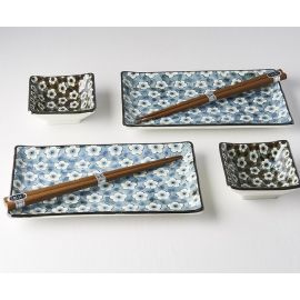 Set misek s hůlkami Made in Japan Navy & White 4 ks, keramika, handmade