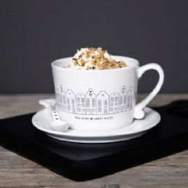Keramický talířek pod velký hrníček Bastion Collections bílý s černým srdíčkem 15cm