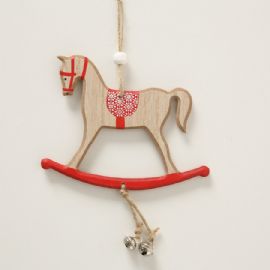 Vánoční ozdoba dřevěný houpací koník Boltze, výška koníka 10 cm (cena za ks)