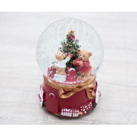 Sněžítko s medvídky, vánočním stromkem a hudební skříňka 15x10x10 cm
