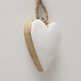 Dekorační srdce Boltze na zavěšení, délka 5 cm, výška 2 cm, mango, bílá