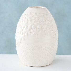 Keramická váza Boltze Netty, výška 20cm, průměr 15cm, bílá 3d květy