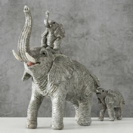 Dekorativní předmět Fanio sloní rodina, výška 19 cm, délka 30 cm, polyresin, světle šedá