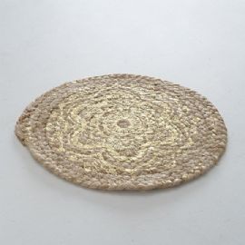 Prostírání Boltze mandala výška 1cm, průměr 33cm, juta, zlatý potisk