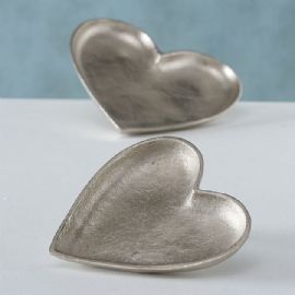 Dekorační miska ve tvaru srdce Jolien S, výška 2cm, délka 15cm, poniklovaný hliník