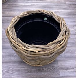 Proutěný obal na květináč, uvnitř plastová nádoba, výška 43cm, průměr 42cm
