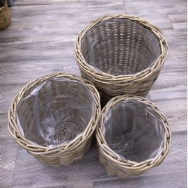 Proutěný květináč RATTAN s igelitovou výplní, přírodní M, výška 35cm, průměr 33cm