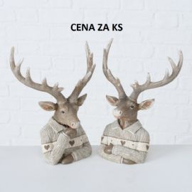 Dekorace jelen Peterle výška 15cm, délka 11,5cm, polyresin, 2 druhy (cena za ks)